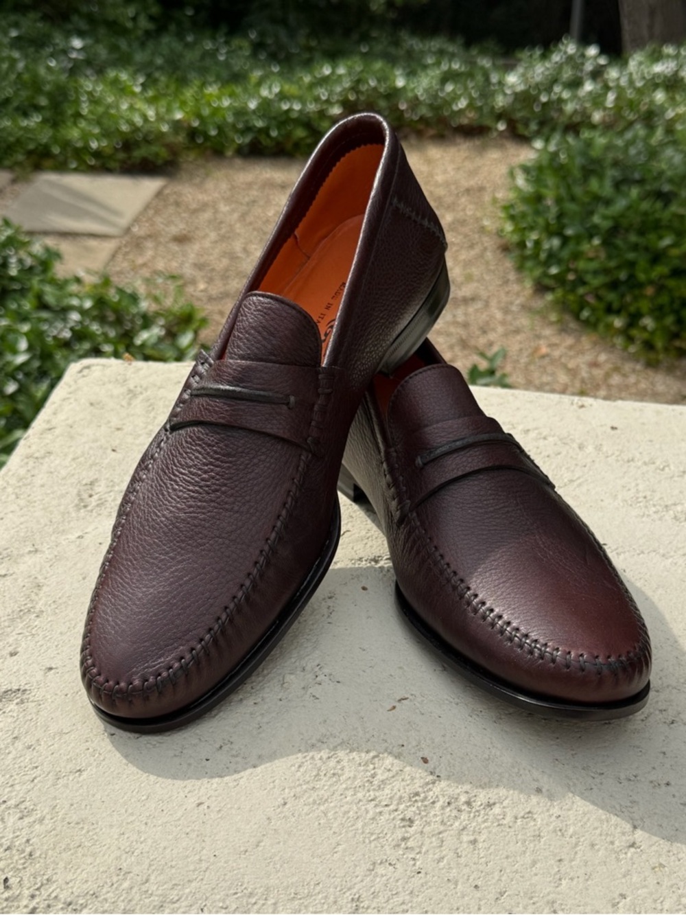 Santoni "Paine" tumbled leather loafer with artisanal detail - size 9D